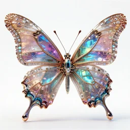 futuristic mechanical butterfly, intricate complex circuitry and iridescent microchips, colorful, crystal, highly detailed, magical, ornate, photorealistic camera shot, bright studio setting, studio lighting, crisp quality and light reflections, unreal engine 5 quality render