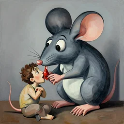 picasso cubism super large evil mouse eating a human person