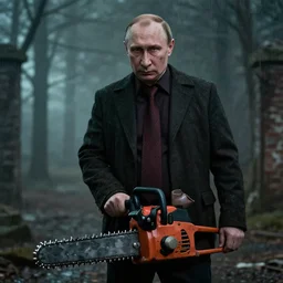 vladimir putin main character in evil dead, with chainsaw