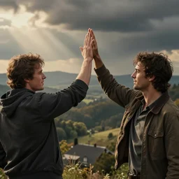 basicallyidowrk and tyler blevins high fiving