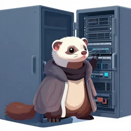 A cyborg ferret hacking into a mainframe, cell shaded, digital art