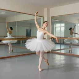 painting of peanut dancing ballet, ballet studio, mirrors, hyperrealistic, photorealistic, lighting