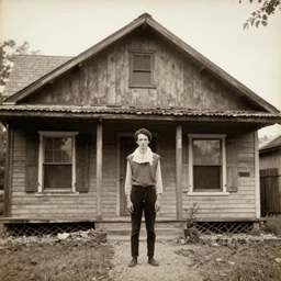an very old photo of slenderman in a house with nothing else
