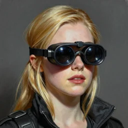 ultra realistic portrait painting of elle fanning in splinter cell wearing night vision goggles, art by frank frazetta, 4 k, ultra realistic, highly detailed, epic lighting
