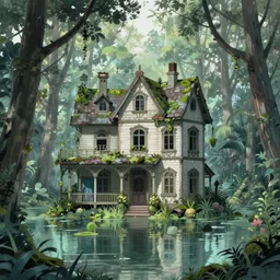 enchanted abandoned house in the forest drown by kentaro miura