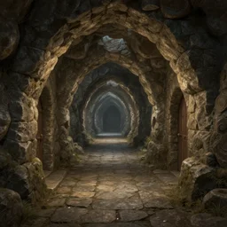 A highly detailed 4K fantasy matte painting of dwarf mines perfect square hallway of stone, zdzislaw beksinski, ArtStation, CGSociety, Unreal Engine