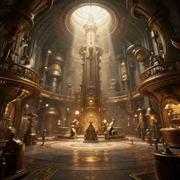 Interior of a Steampunk amusement park Greg Rutkowski, ArtStation, CGSociety, ultra realistic, ray tracing, 3d render, volumetric light, Enki Bilal, Unreal Engine