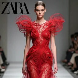 fashion model wearing red dress, zara, insane, intricate, highly detailled, sharp focus 8k