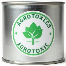 a round sticker of agrotoxics canister, engraving