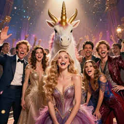 epic professional digital portrait of 🦄🎉 happy, cheerful, fun, celebration, detailed, hdr, 4 k, leesha hannigan, wayne haag, reyna rochin, ignacio fernandez rios, mark ryden, iris van herpen, best on wlop, pixiv, stunning, gorgeous, much wow, cinematic, masterpiece