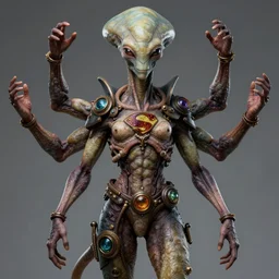 a superhero alien with four arms, fantasy character portrait, interesting skin coloring,, ultra realistic, intricate details, the fifth element artifacts, highly detailed by peter mohrbacher, allen williams, hajime sorayama, wayne barlowe, boris vallejo, aaron horkey, gaston bussiere, craig mullins