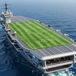 a soccer game on a aircraft carrier