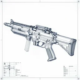 schematic of a futuristic plasma rifle, blueprint, HD, 4k