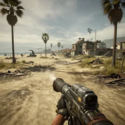 venice beach, los angeles in ruins post - nuclear war in fallout 4, in game screenshot