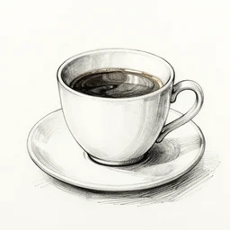 beautiful ink sketch, a close - up coffee cup on table, by ilya kuvshinov, wlop, krenz kushart, boris vallejo, ayami kojima and ayami kojima