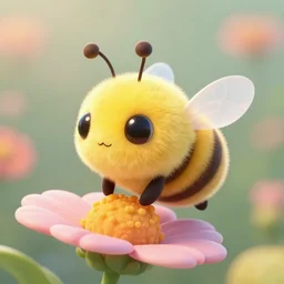 lovely bee on a flower mini cute style, highly detailed, rendered, ray - tracing, cgi animated, 3 d demo reel avatar, style of maple story and zootopia, maple story,, soft shade, soft lighting