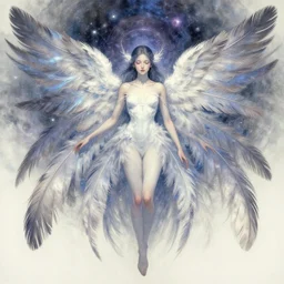 cosmic young goddess of feathers by tom bagshaw