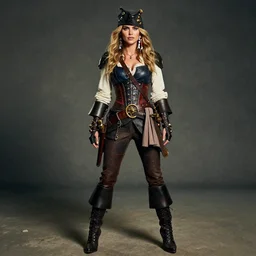 full body  photograph of kate upton as a steampunk pirates.  Extremely detailed. 8k