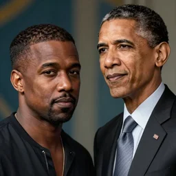 a cinematic portrait of Kanye West and Barack Obama, 40mm lens, shallow depth of field, split lighting