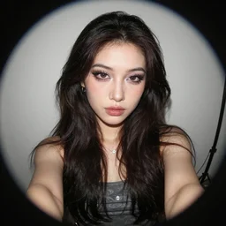 Selfie of The Most Beautiful Woman in the world with alt clothing and alt makeup, trending on artstation, 4k, 8k, photorealistic imagery, fisheye lens