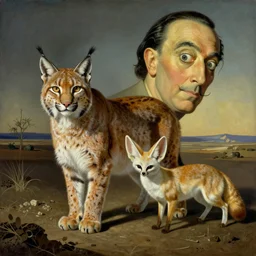 surreal painting of a lynx and a fennec by salvador dali