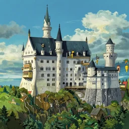 intricate illustration, of flying castle, ghibli colorful, cinematic composition