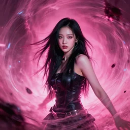 lee jin - eun emerging from pink violent maelstorm in cyberpunk theme by conrad roset, nicola samuri, dino valls, m. w. kaluta, rule of thirds, seductive look, beautiful