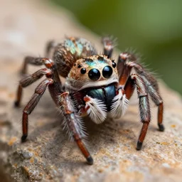 a cute jumping spider, by pixar, macro lens, iridescent