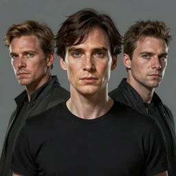 A man who looks like a mixture between Cillian Murphy, Bill Skarsgård and Sebastian Stan, wearing black tshirt, scifi, highly detailed portrait, digital painting, artstation, concept art, smooth, sharp foccus ilustration, Artstation HQ