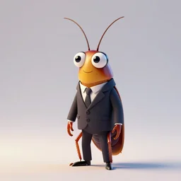 colorful full body shot of a thin anthropomorphic cockroach with big eyes wearing a suit, with long thin antennae, trending on artstation, trending on deviantart ,backlighting, 8k, hyper detail illustration, symmetrical, correct proportions, illustration by tim schafer, vibrant colors, by tim burton, by pixar