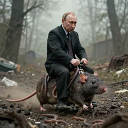 a rat riding vladimir putin, garbage, filthy, worms, ugly, smooggy, dirty, grotesque, apocalyptic, cinematic rendering