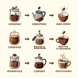 illustration of the full process of making a coffee from bean to store
