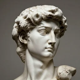 a broken statue of david, broken head, cracked head, realism drawing