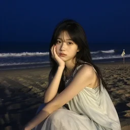 emo girl on the beach at night