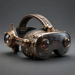 a steampunk! vr headset, extremely detailed, highly intricate, product photography, studio lighting