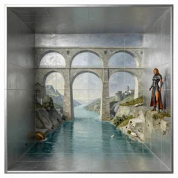 tiled room squared waterway, aqueducts. by rembrant, battle angel alita, ralph mcquarrie, aluminum, 1 6 6 7