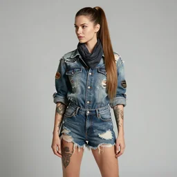 anne winters as a long haired with ponytail hair wanderer with tattooed arms and legs wearing a scratched and partially ripped aviator outfit full of patches, sometimes wearing a scarf, smoking a cigarette, and wearing long and old leather boots, character sheet, details, props, concept design, contrast, hot toys, kim jung gi, greg rutkowski, zabrocki, karlkka, jayison devadas, trending on artstation, 8 k, ultra wide angle, pincushion lens effect