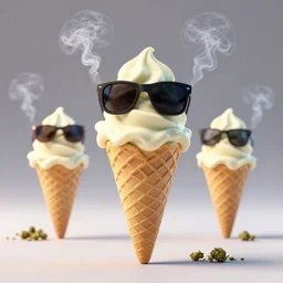 3 d render, of an ice cream cone smoking weed, ice cream cone is wearing sunglasses, octane render, 4 k, 8 k