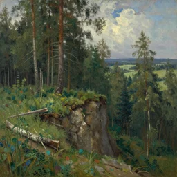 A beautiful painting of The edge of the Russian forest in summer at night by Ivan Shishkin, Trending on artstation.