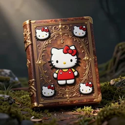 a necronomicon with hello kitty stickers on it