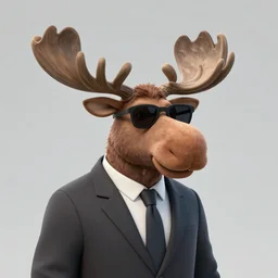 cool moose wearing a suit and sunglasses, digital art
