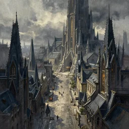fantasy city with slick streets highly detailed, digital painting, concept art, matte, sharp focus, watercolor illustration, art by j w turner, epic fantasy, moody, dark mood, digital watercolor painting