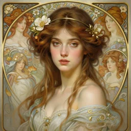 portrait of spring goddess, intricate, elegant, highly detailed, digital painting, artstation, concept art, smooth, sharp focus, illustration, art by artgerm and greg rutkowski and stephanie law and alphonse mucha and william - adolphe bouguereau