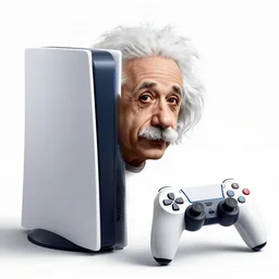 albert einstein playing videogames on a playstation