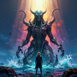 cthulhu rising from the ocean octane render, artgerm, denis sarazhin, beeple, greg rutkowski, rim light, vibrant colors, highly detailed, dramatic lighting, 8 k, trending on artstation, very coherent