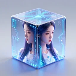 symmetry!! asian princess girl of technology, solid cube of light, hard edges, product render retro - futuristic poster scifi, lasers and neon circuits, beautiful asian princess girl, intricate, elegant, highly detailed, digital painting, artstation, concept art, smooth, sharp focus, illustration, dreamlike, art by artgerm