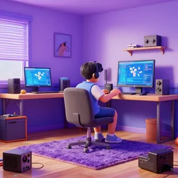eighties gamer boy room, photorealistic, super realistic, messy, render, 3 d