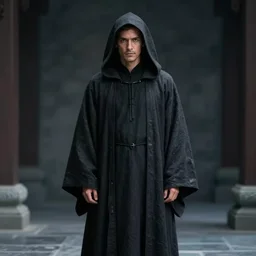 a man wearing long dark robes and hood