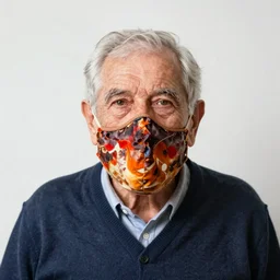 an elderly man wearing a mask made from a ham, bold natural colors, national geographic photography, masterpiece, 8 k, raw, unedited, symmetrical balance