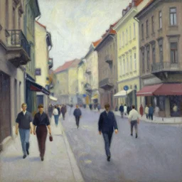 an edward hopper style painting of a busy street of ( ( ( ( ( ( ( ( csorna ) ) ) ) ) ) ) ) in hungary on monday may of 1 9 6 2